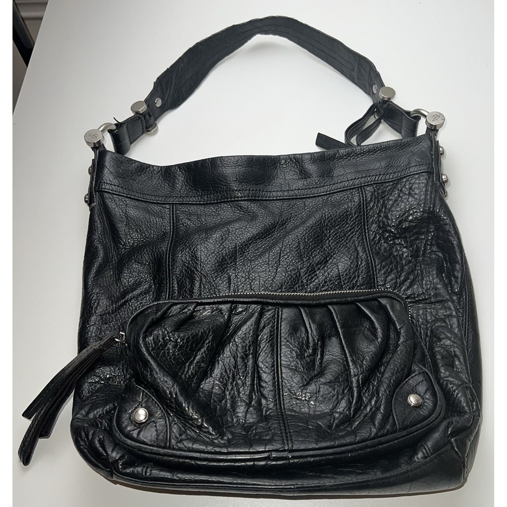 B Makowsky Black Hobo Leather Hand Bag Shoulder Slouch  Handle Large
